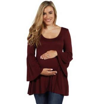 24seven Comfort Apparel Womens Long Bell Sleeve Flared Maternity Tunic Top