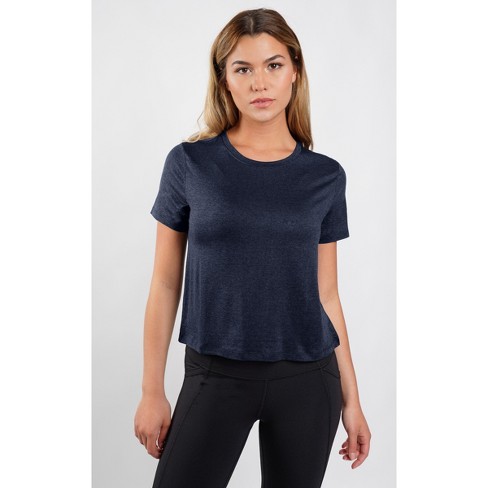 Yogalicious Cationic Two Tone Heather Short Sleeve Crop Top - Heather ...