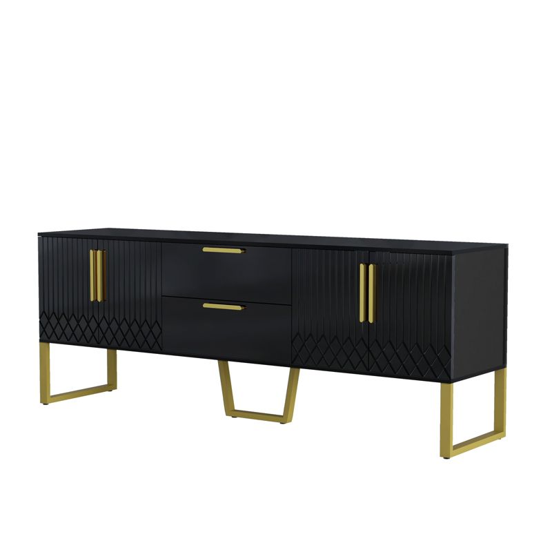 Modern Wood TV Stand for TVs up to 75" with Gold Metal Legs, Handles and Drawers - ModernLuxe, 4 of 11