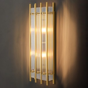 CityFurn 2-Light 25in Modern Rectangular Ribbed Glass Wall Sconces for Living Room - 1 of 4