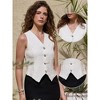 INSPIRE CHIC Women's Linen Sleeveless Button Down V Neck Lightweight Crop Top Casual Waistcoat Vest - 2 of 4