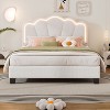 NicBex Full Upholstered Bed Frame with Elegant Flower-Shaped Headboard,Adjustable Headboard with LED Lights,Wood Slats Support,Easy Assembly,White - 2 of 4