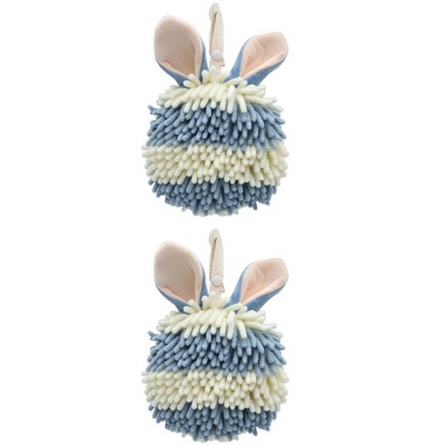 REGALWOVEN Cute Rabbit Shape Fluffy Chenille Soft Absorbent Hand Towel 2 Pcs