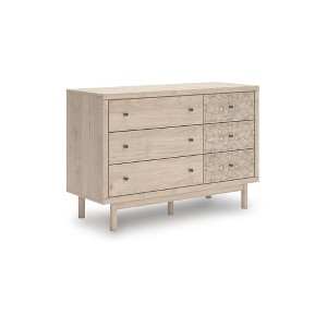 Signature Design by Ashley Birkmore 6-Drawer Dresser, Light Oak Finish with Floral Accents, Tan - 1 of 4