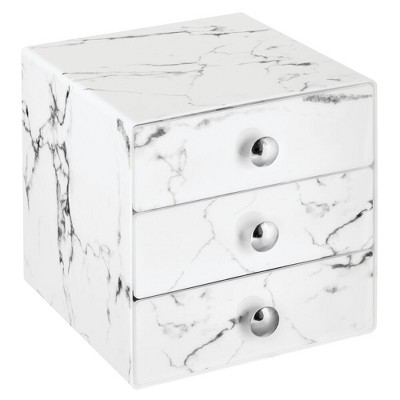 mDesign Plastic Makeup Storage Organizer Cube, 3 Drawers, 2 Pack - Marble