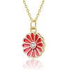 Guili Kids sterling silver 14K gold plated blue or red enamel and cubic zirconia flower pendant necklace delightful floral design for any occasions. - 2 of 3