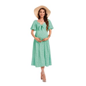 Maternity Dresses for Baby Shower Knotted Side Slit Dress - 1 of 4