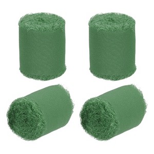 Unique Bargains DIY Crafts Party Gift Wrapping Fringe Chiffon Silk Ribbon 4 Rolls - 1 of 4
