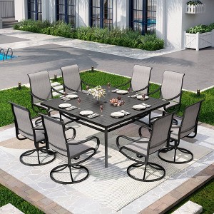 Captiva Designs 9pc Outdoor Slat-top Square Metal Dining Table and Gray Sling Swivel Chairs - 1 of 4