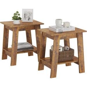 2pcs End Table, Side Table with 2-Tier Storage Shelf, Sofa Table for Small Space, Square Nightstand for Entryway, Living Room, Easy Assembly - 1 of 4