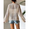 Womens Crochet Lace Cardigan Front Tie Lightweight Cover Ups Long Sleeve Hollow Out Cardigan Beach Cover Ups Crochet Tops for Summer - 2 of 4