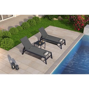 PURPLE LEAF Patio Chaise Lounge Set 2 Pieces Textilene Pool Lounge Chairs with Wheels Sunbathing Chair for Outdoor, Beach, Yard, Side Table Included - 1 of 4