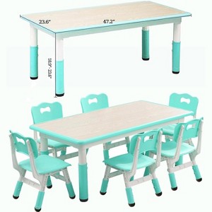 Kids Table and 6 Chair Set,47 Inches Modern Height Adjustable Toddler Table and 6 Chairs Set,Preschool Art Craft Tables for 6 - 1 of 4