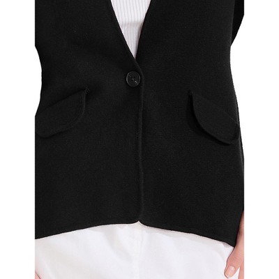 INSPIRE CHIC Women's Collarless Long Sleeve One Button Blazer Black Large — фото 5