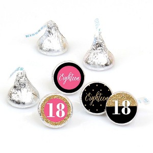 Big Dot of Happiness Chic 18th Birthday - Pink, Black and Gold - Round Candy Sticker Favors - Labels Fits Chocolate Candy (1 sheet of 108) - 1 of 4