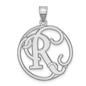 Black Bow Jewelry Rhodium Plated Sterling Silver Fancy Script Initial A-Z Pendant, 20mm - 1 of 4