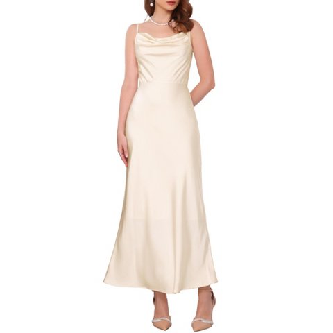 Женские платья INSPIRE CHIC Women's Satin Spaghetti Strap Cowl Neck Ruched Evening Cocktail Sleeveless Midi Dresses Medium Champagne