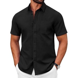 dress shirts for short men Men's Casual Sleeve Button Down Stretch Shirts (Black,M) long length that will end at the hip Dress Shirts for Short Men: