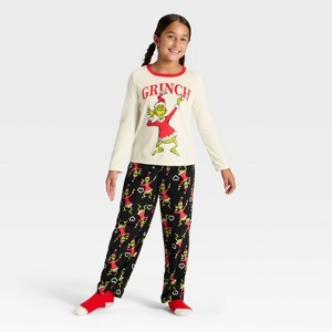 Girls' 2pc The Grinch Christmas Cozy Pajama Set with Socks - Black - 1 of 4