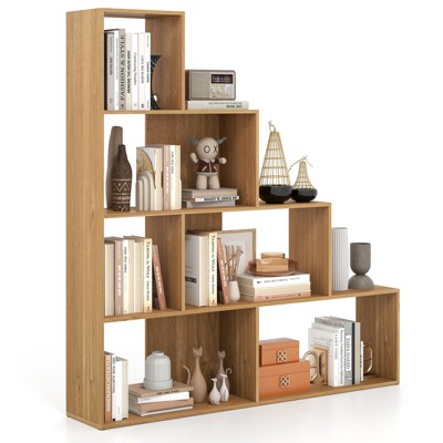 Tangkula 4-Layer Corner Storage Rack Freestanding Display Bookshelf Burlywood/White