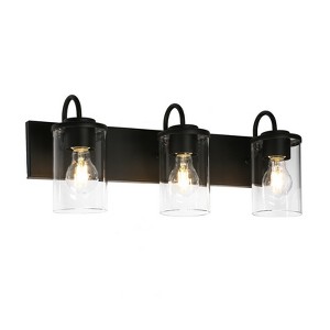 LNC Clytaemnestric 21.7-in 3-Lights Black Cylinder Modern/Contemporary Bathroom Vanity Lights,Clear Glass Shade - 1 of 4