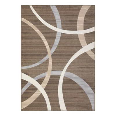Area Rug Machine Washable Rug Non Slip Indoor Carpet Modern Geometric Circles Design Low Pile Foldable Rug for Bedroom Living Room,Brown/8'×10'