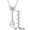 EVERLY JEWELRY | 10K White Gold 8-8.5 MM White Cultured Freshwater Pearl and 1/10 CT TW Diamond Lariat Necklace - 17 inch - 4 of 4