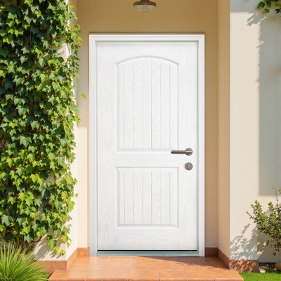 Wooakway 36"W*80"H 2-Panel Exterior Prehung Front Entry Door Primed Interior Fiberglass Entrance Door