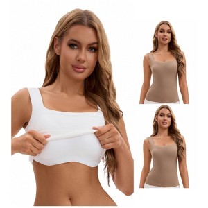 INSPIRE CHIC Women's 3 Packs U Back Tanks with Built-In Bra Silky No Show Basic Camisoles - 1 of 4