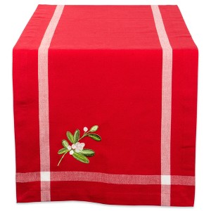 Design Imports  Christmas Embellished Table Runner, Red, Mistletoe Embellishment, 14X72" - 1 of 4