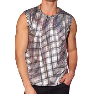 Lars Amadeus Men's Nightclub Party Club Metallic Shining Sleeveless Tank Top - 1 of 4
