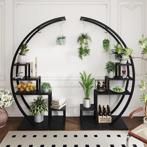 5-Tier Tall Metal Plant Shelves with Hooks, Half Moon Design – Large Modern Flower Rack for Indoor and Outdoor,2 Pack - 1 of 4