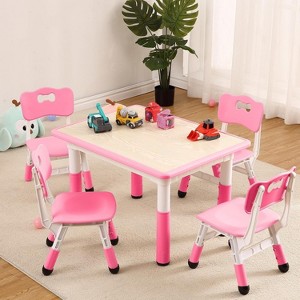 Jojoka Kids Table and 4 Chair Set,Height Adjustable Toddler Table and Chairs Set with Non-Slip Table Legs - 1 of 4
