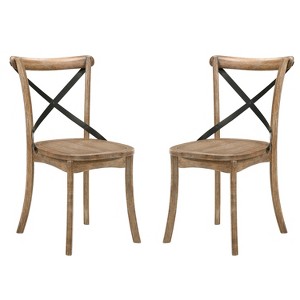 Simple Relax Set of 2 Side Chairs with X-Shape Back in Rustic Oak - 1 of 4