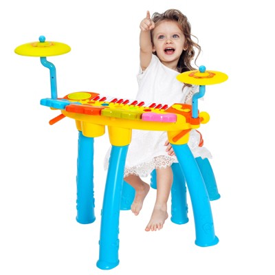 Infans 24 Key DJ Piano Keyboard Drum Toy Music Instrument w/MP3 Microphone Cymbal Blue