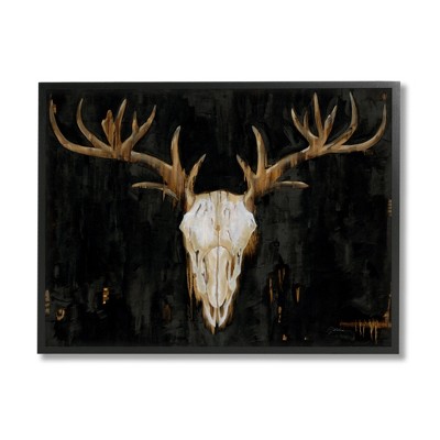 Stupell Industries Deer Antlers Skull Dark Rustic Framed Giclee Art