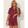 cheibear Women's Silky Satin Button Down Shirt with Shorts Sleepwear Pajama Sets - 2 of 4