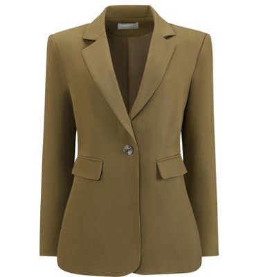 INSPIRE CHIC Women's One Button Notched Lapel Long Sleeve Full Lined Flap Pocket Semi Formal Suit Jacket Blazer