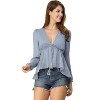 Allegra K Women's Deep V Neck Chiffon Swiss Dots Ruffle Hem Long Sleeve Peplum Shirt - 3 of 4