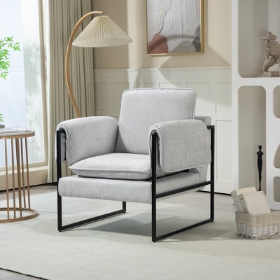 DYHOME Mid-Century Modern Accent Chair, Upholstered Armchair with Armrests and Metal Frame for Living Room, Bedroom.