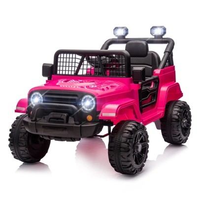 JOYMOR 12V Ride on Truck with Remote Control, Battery Powered Kids Car with LED Lights/Horn/Manual Control/3-5 MPH Speed/Gift for Girl Boy (Hot Pink)