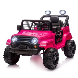 JOYMOR 12V Ride on Truck with Remote Control, Battery Powered Kids Car with LED Lights/Horn/Manual Control/3-5 MPH Speed/Gift for Girl Boy (Hot Pink) - 1 of 4