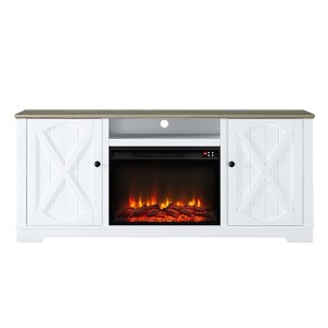 70" Farmhouse TV Stand for TVs up to 70" with Electric Fireplace White - Festivo: MDF Media Console, Storage, 123lb Weight Capacity - 1 of 4