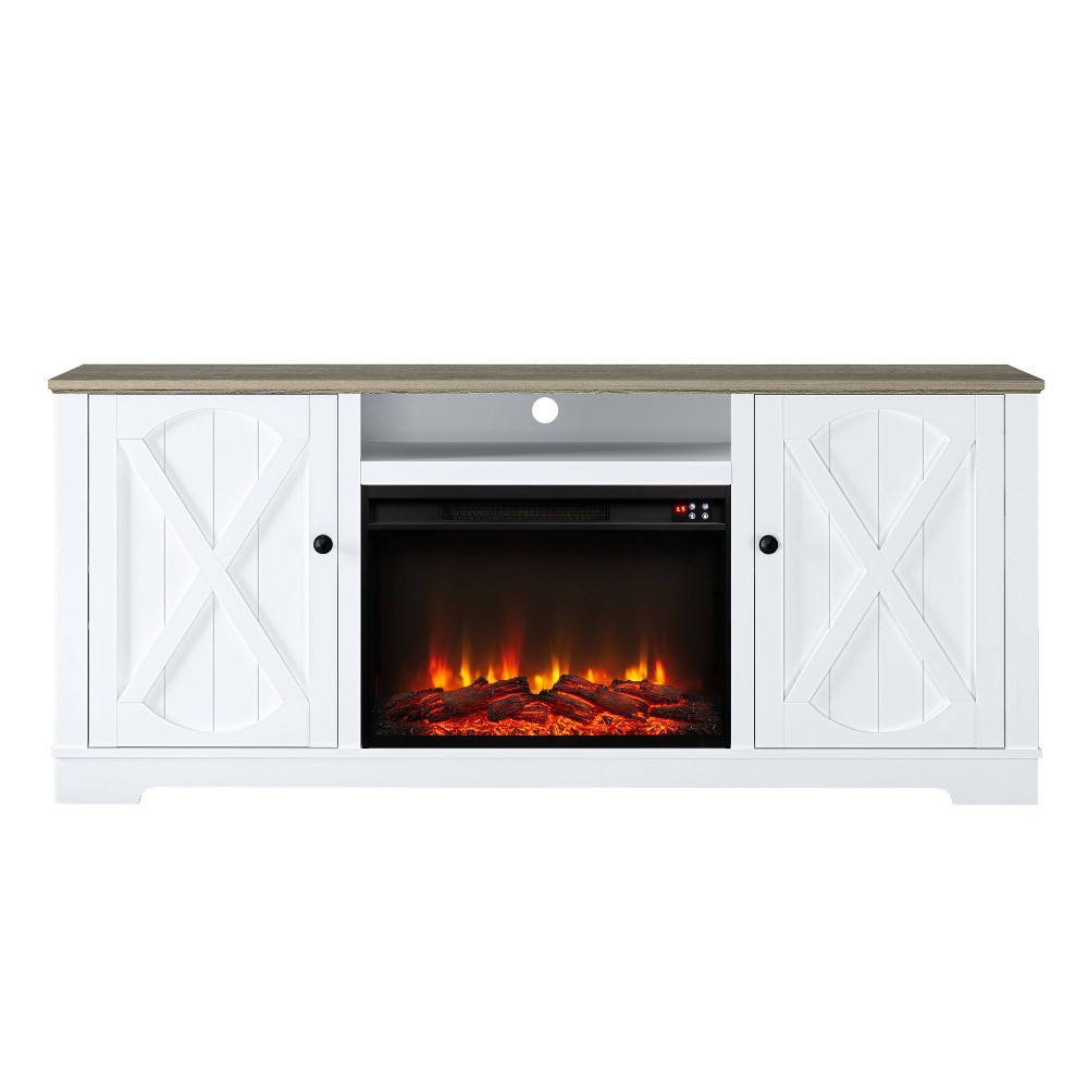 Photos - Mount/Stand 70" Farmhouse TV Stand for TVs up to 70" with Electric Fireplace White - F