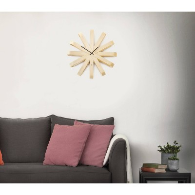 Natural Beech Wood Ribbon Wall Clock, 20" Diameter