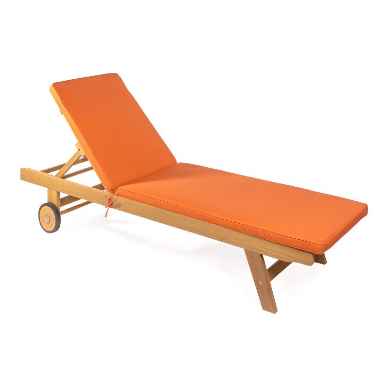 Mallorca 77.56"x23.62" Modern Classic Adjustable Acacia Wood Chaise Outdoor Lounge Chair with Cushion & Wheels - JONATHAN Y, 1 of 11