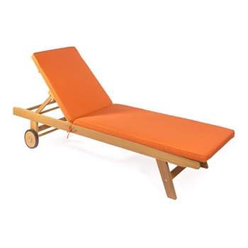 Mallorca 77.56"x23.62" Modern Classic Adjustable Acacia Wood Chaise Outdoor Lounge Chair with Cushion & Wheels - JONATHAN Y
