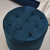 Round Ottoman Storage Ottoman with Convertible Lid Coffee Table, Button Design, Green/Blue/Yellow/Beige-ModernLuxe - 4 of 4
