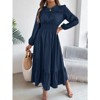 Coolmee Women's Crew Neck Long Sleeve Maxi Dress High Waist Crewneck Casual Loose Ruffled Bust Ruched Dress Lantern Sleeve Sundress - 2 of 4