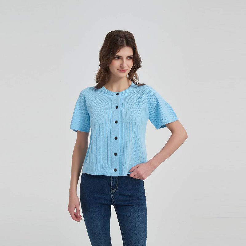 Women's Raglan Flutter Short Sleeve Cardigan Sweater - Universal Thread™ Blue XS